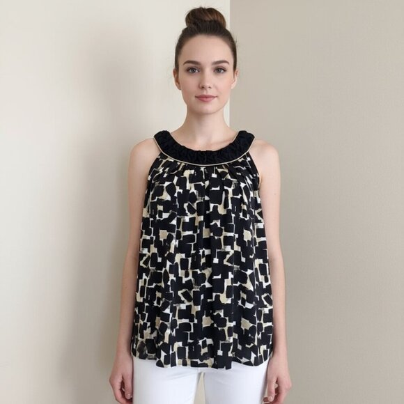 White House Black Market Scoop Neck Black Tan Blouse | Size Small - Picture 1 of 7